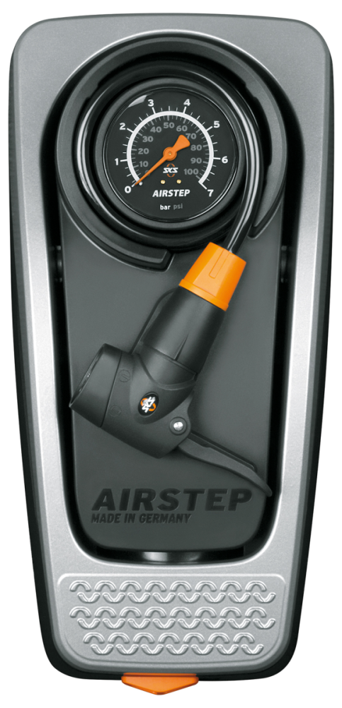 SKS Fusstretpumpe Airstep Alu/Kunststoff Multi Valve mit Manometer schwarz-silber